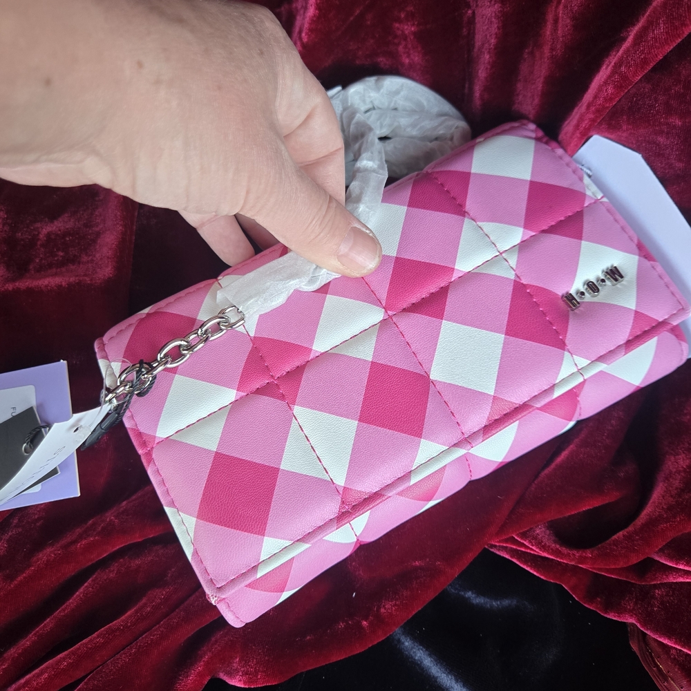 House of Want Fuchsia Gingham Wallet Crossbody Vegan NWT - Picture 5 of 11